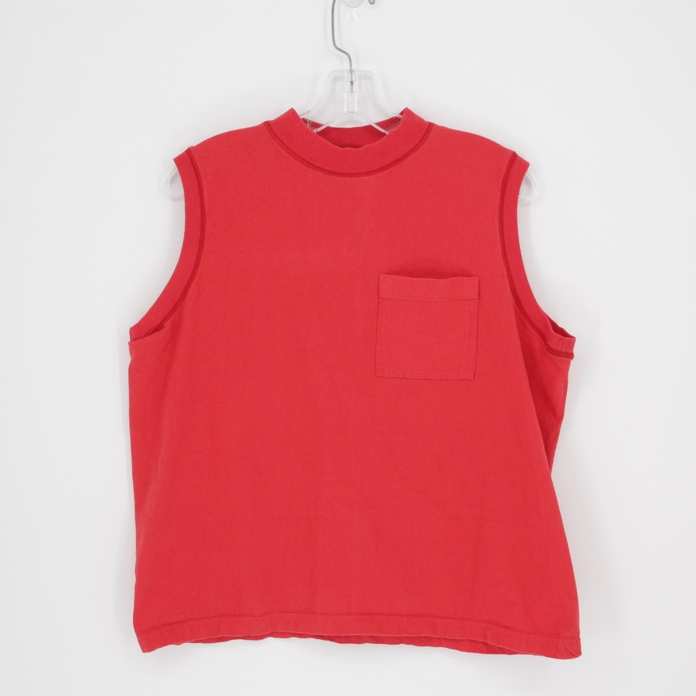 Basic Essentials Vintage Women's Red Pocket Mock Neck Sleeveless Tank Top Size M